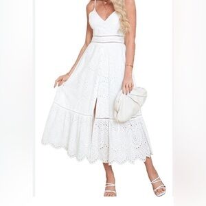 Simplee White Eyelet  V Neck  Maxi Dress Boho Cottagecore Coquette XL